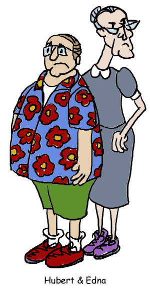 cartoon drawing of hubert and edna curmudgeon